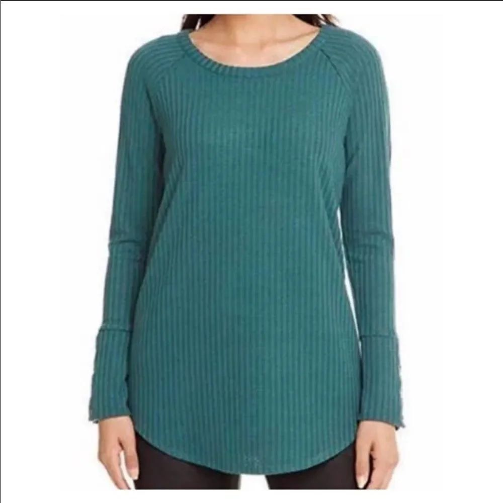 CHASER | Long Sleeve Waffle Knit Top Teal Size XXL